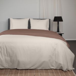 Katoenen Dekbedovertrek Taupe/Creme 260x200/220cm