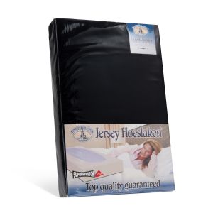 Topkwaliteit dubbeldoeks jersey hoeslaken van het merk Harris en Darwin in het zwart. Voor de extra hoge matras op de maat 200x200/220cm.
