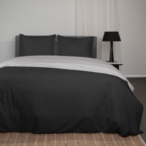 Katoenen Dekbedovertrek Zwart/Grijs