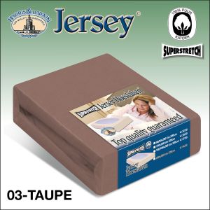 Super dik jersey hoeslaken voor de dikke matras in de kleur taupe.