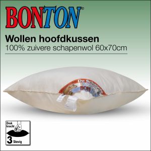 Puur natuurlijk zuiver scheerwollen hoofdkussen 60x70cm Bonton schaperie. Lekker stevig wollen kussen. Hard kussen. puur natuurlijk.