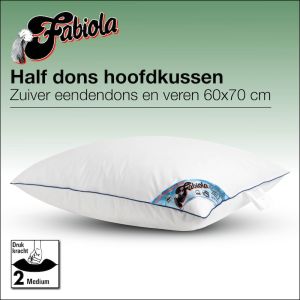 Fabiola halfdons hoofdkussen. Made in Green, duurzaam halfdons veren kussen. Lekker soepel ondersteunend donzen kussen. Down pass 