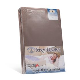 Topkwaliteit dubbeldoeks jersey hoeslaken van het merk Harris en Darwin in het taupe. Voor de hoge matras op de maat 70/80x200/220cm.