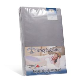 Topkwaliteit dubbeldoeks jersey hoeslaken van het merk Harris en Darwin in het grijs. Voor de extra hoge matras op de maat 200x200/220cm.