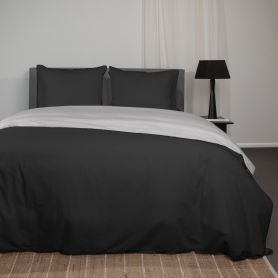 Katoenen Dekbedovertrek Zwart/Grijs 140x200/220cm