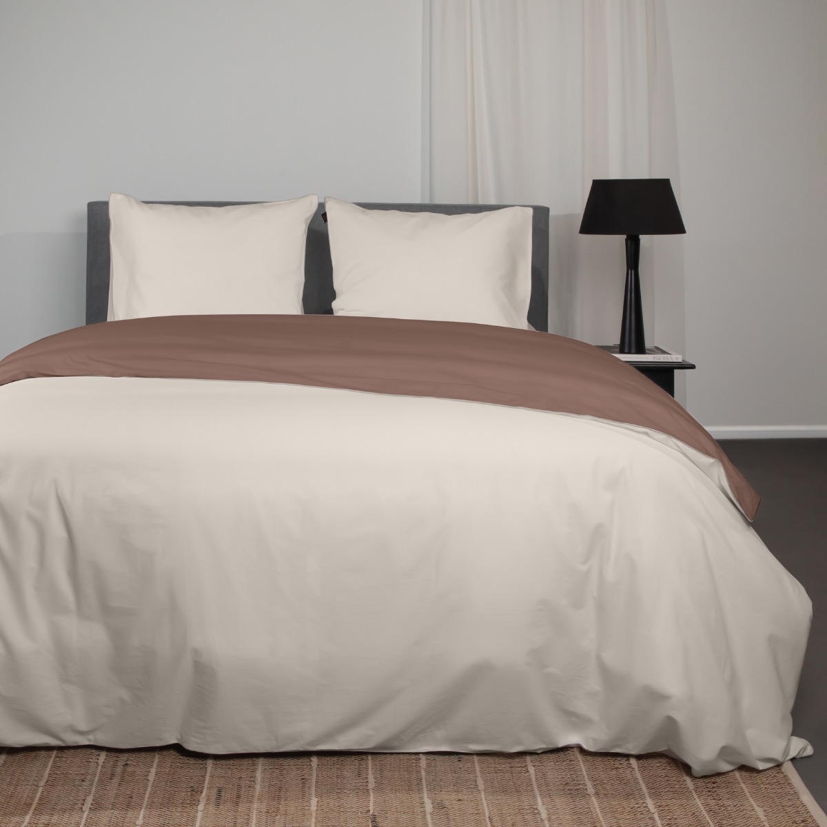 Katoenen Dekbedovertrek Taupe/Creme