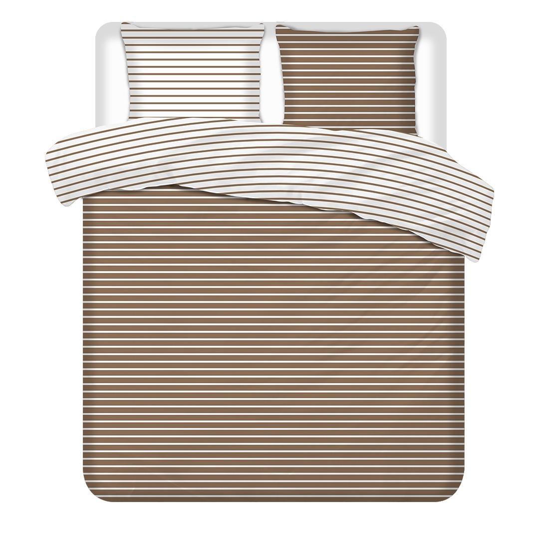 Terschellinger Flanel Dekbedset 240x200/220cm Warm Zandbeige Gestreept Modern FL04